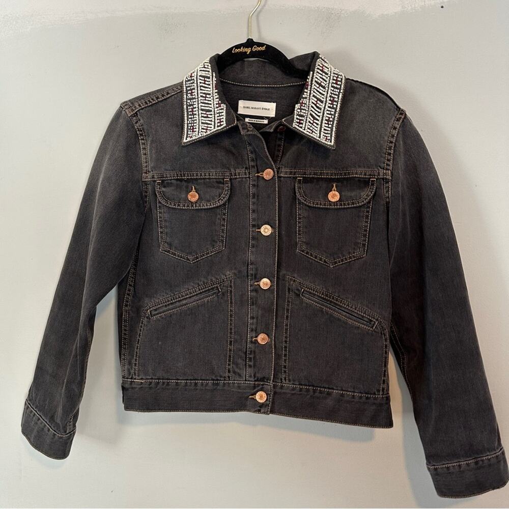 Isabel Marant Denim Jean Jacket Beaded Black Grey - Picture 7 of 10